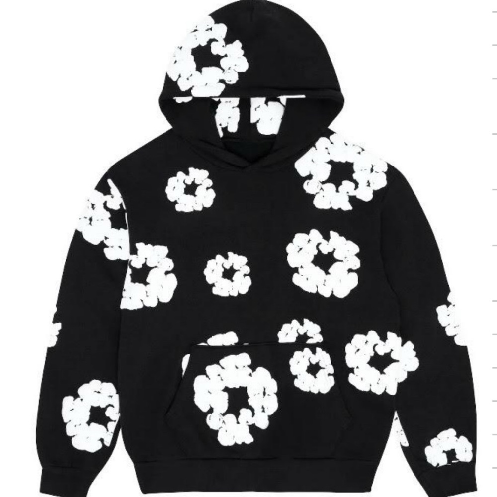 Floral Patterned Black and White Men's Hoodie